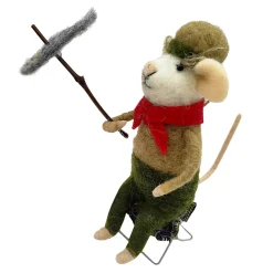 ORN WOOL MOUSE GRILLING FISH 4.5″ GREEN/BROWN