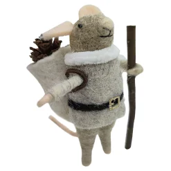 ORN WOOL MOUSE HIKING W/ CONE & SACK 5″ GREY/BROWN