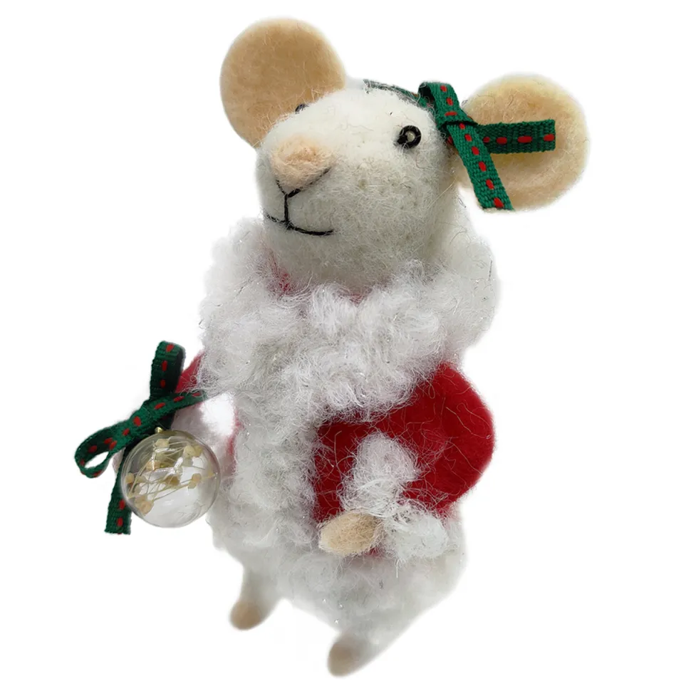 ORN WOOL MOUSE HOLDIN BAUBLE ORNAMENT 4.5″ RED/WHITE