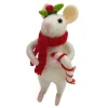 ORN WOOL MOUSE HOLDING CANDY CANE 4.5″ RED/WHITE