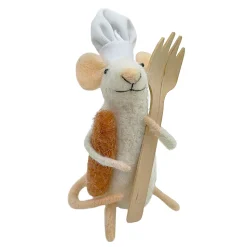 ORN WOOL MOUSE HOLDING FORK 4.5″ BROWN/WHITE