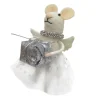 ORN WOOL MOUSE HOLDING GIFTBOX 5″ SILVER/WHITE