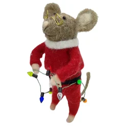 ORN WOOL MOUSE HOLDING LIGHTS GARLAND 4.5″ RED/GREEN