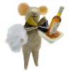 ORN WOOL MOUSE HOLDING WINE BOTTLE 4.5″ BROWN/WHITE
