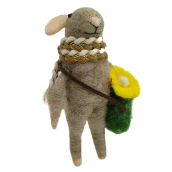 ORN WOOL MOUSE W/ BAG & FLOWER 4.5″ YELLOW/ GREY
