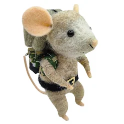ORN WOOL MOUSE W/ BAGPACK & BLANKET 5″ GREEN/GREY