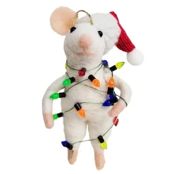 ORN WOOL MOUSE 4.5″W/ LIGHT GARLAND