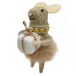 ORN WOOL MOUSE W/ SKIRT & GIFT BOX 5.5″ GREY/PINK