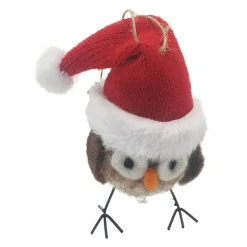 ORN WOOL OWL 4″X2″X2″ W/ RED SANTA HAT
