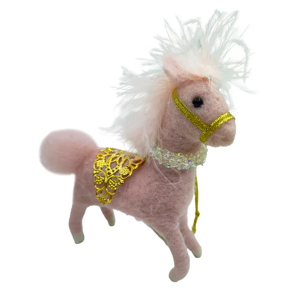 ORN WOOL PONY ICED COLLAR W/ SATTLE 5″ PINK/GOLD