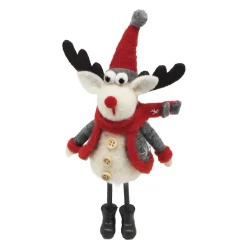 ORN WOOL REINDEER STANDING W/ RED SCARF&HAT