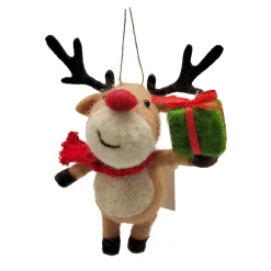 ORN WOOL REINDEER 5″X2″X4″ HOLDING GIFT