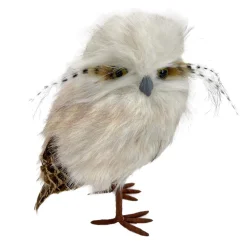 OWL BEIGE STANDING FAUX FUR 5″x8.5″ W/ FEATHERS