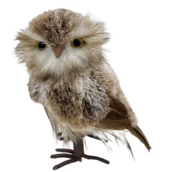 OWL BROWN WHITE STANDING FAUX FUR BROWN/WHITE 5.5″x8.5″ SNOW FLOCKED