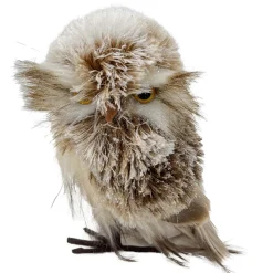OWL BROWN /WHITE STANDING FAUX FUR 4″x5.5″ SNOW FLOCKED