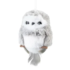OWL GRAY WHITE 5″ FAUX FUR FLAT HANGING