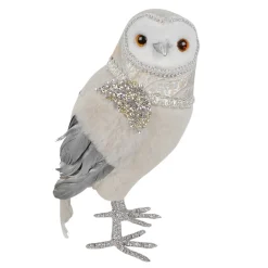 OWL IVORY 10″ STANDING W/ FUR FABRIC, GLITTER & SEQUIN