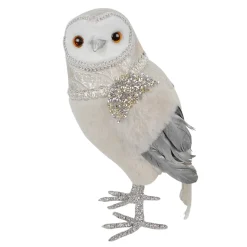 OWL IVORY 10″ STANDING W/ FUR FABRIC, GLITTER & SEQUIN