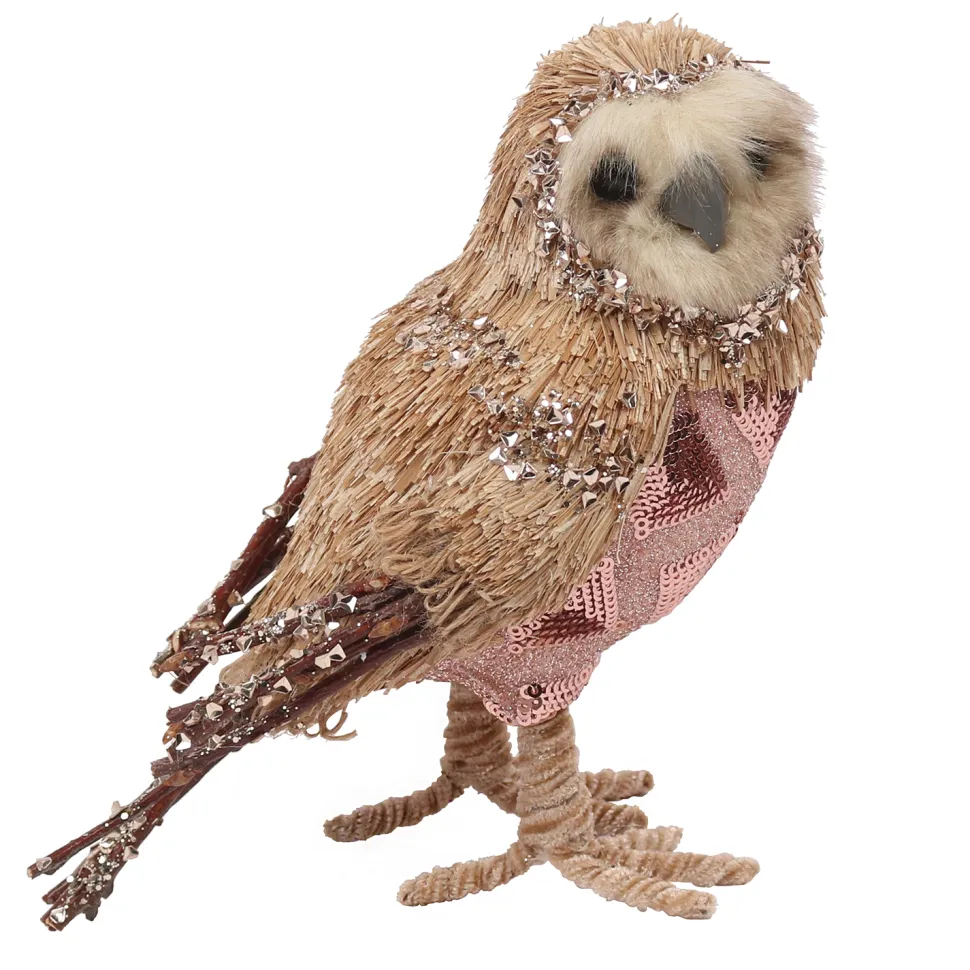 OWL NATIRAL GRASS 6.5″STANDING W/ PINK BELLY & GLITTER