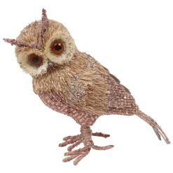 OWL NATURAL GRASS 9″ STANDING W/ PINK BELLY & GLITTER