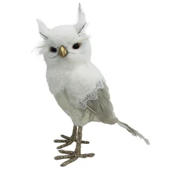 OWL WHITE/ CREAM 10.5″ STANDING W/ LACE & FEATHER