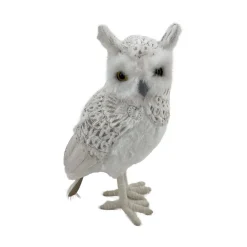 OWL WHITE STANDING FABRIC & FAUX FUR 5.5″x9.5″ W/ FEATHERS