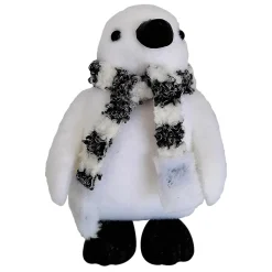 PENGUIN WHITE FLOCKED 6″ W/ GRAY STRIPED SCARF