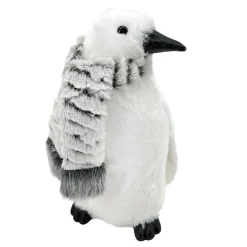 PENGUIN WHITE FUR 11.5″ W/ GRAY SCARF