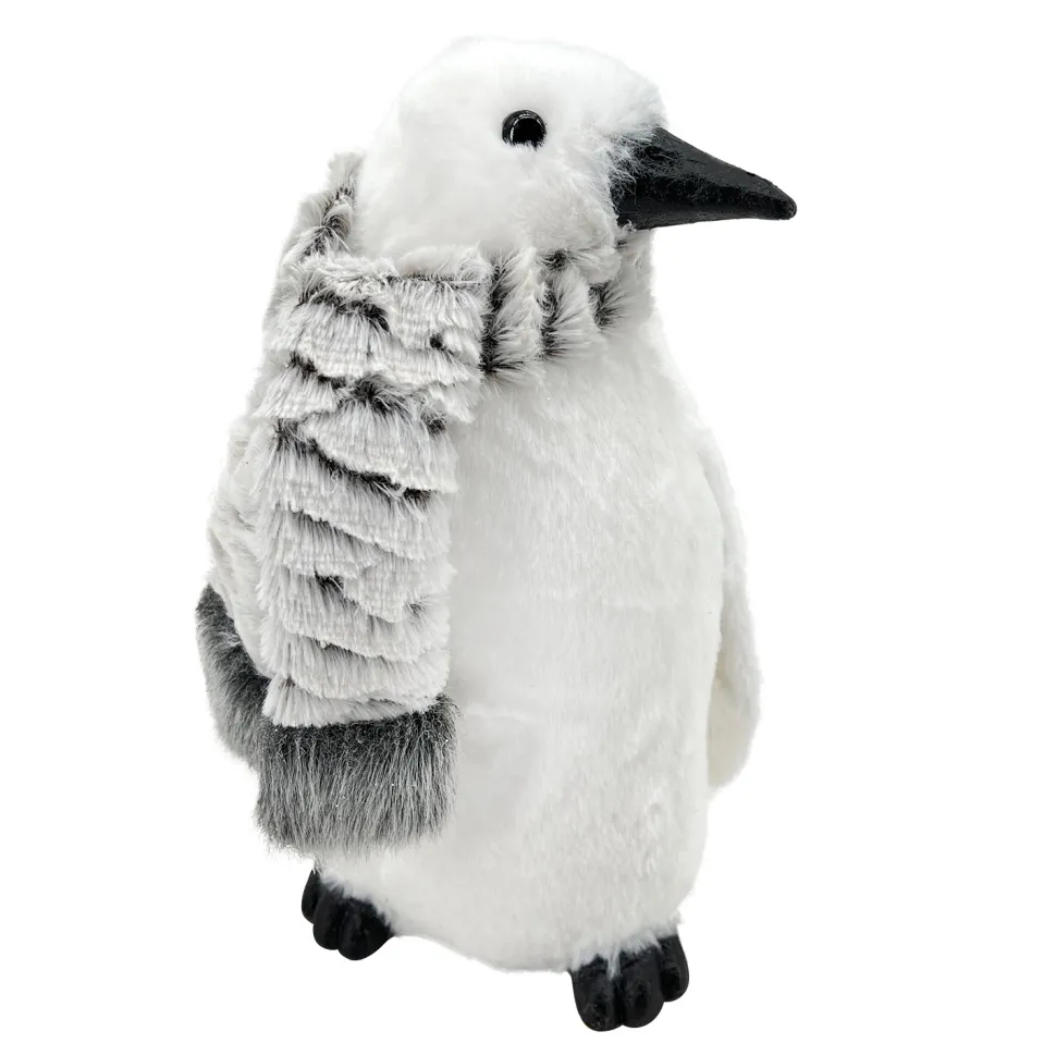 PENGUIN WHITE FUR 11.5″ W/ GRAY SCARF