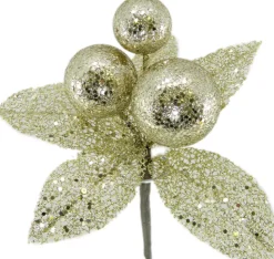 PICK BALLS 8.5″ W/LEAVES CHAMPAGNE GLITTER