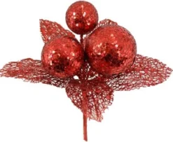 PICK BALLS 8.5″ W/LEAVES RED GLITTER