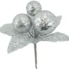 PICK BALLS 8.5″ W/LEAVES SILVER GLITTER