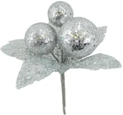 PICK BALLS 8.5″ W/LEAVES SILVER GLITTER
