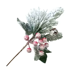 PICK GRN PINE 11″ RED BERRIES & CONES FLOCKED