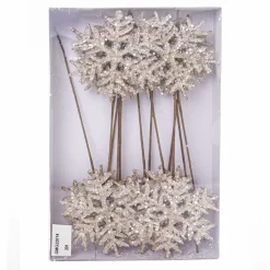 PICK SNOWFLAKE 12″ X 12 PC CHAMPAGNE ICE GLITTER