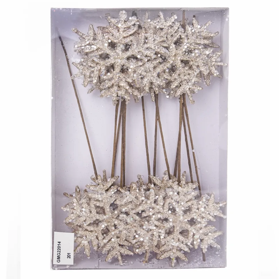 PICK SNOWFLAKE 12″ X 12 PC CHAMPAGNE ICE GLITTER
