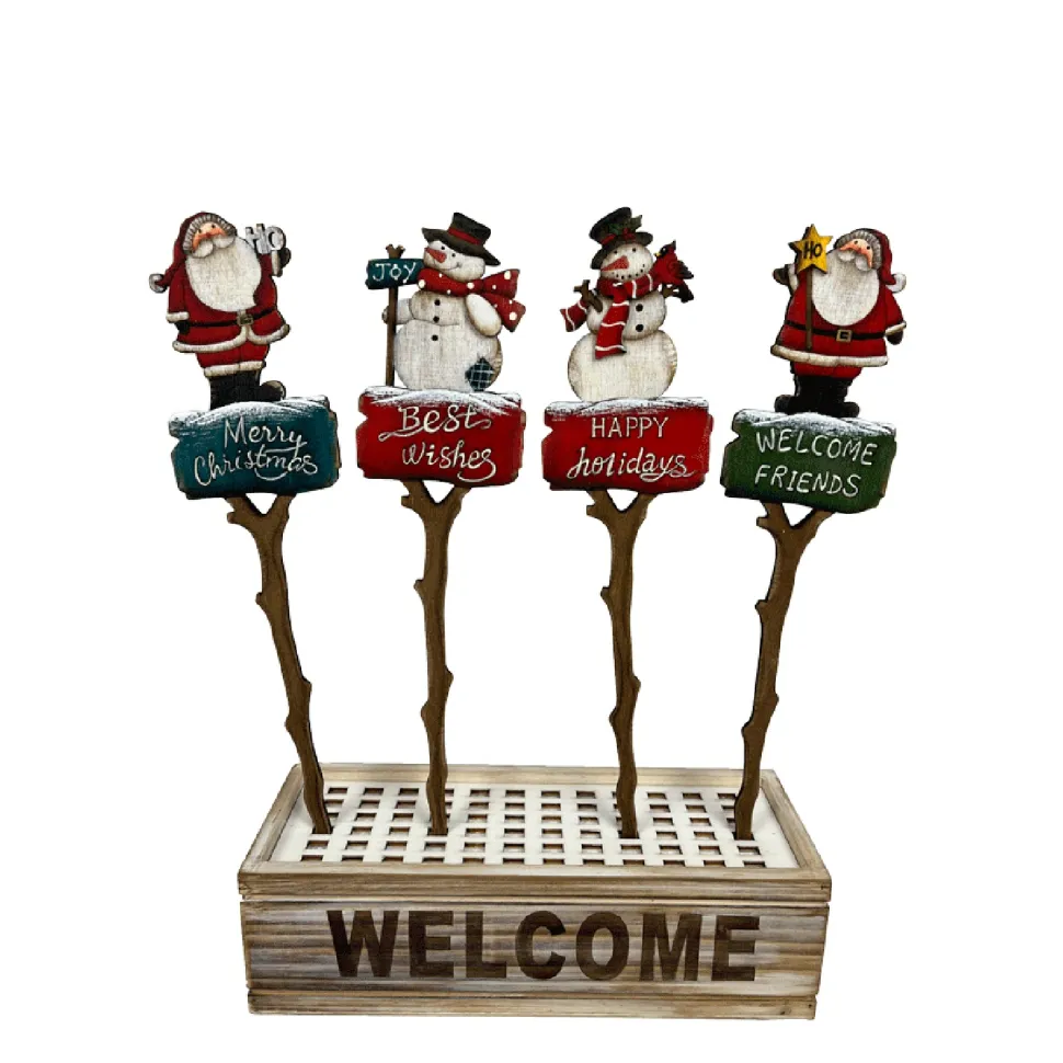 PICK WOODEN SANTA | SNOWMAN 4 ASSTD. 13.5″ WITH DISPLAY BOX