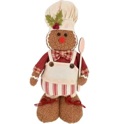 PLUSH GINGERBREAD BOY STANDING 14″ W/ SPOON RED/BROWN