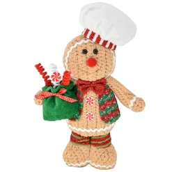PLUSH GINGERBREAD BOY STANDING 15″ W/ GIFT RED/BROWN