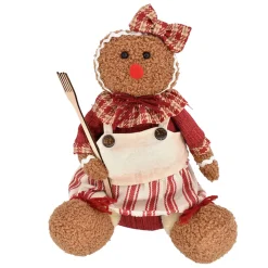PLUSH GINGERBREAD GIRL SITTING 10″ W/ FORK RED/BROWN