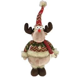 PLUSH REINDEER STANDING 22″ W/ SANTA HAT RED/GREEN