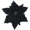 POINSETTIA HEAD BLACK 11.5″ VELVET W/ CLIP