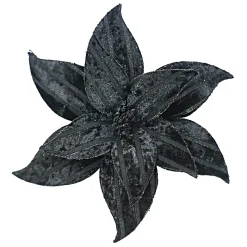 POINSETTIA HEAD BLACK 12″ VELVET W/ CLIP