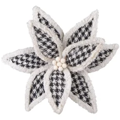 POINSETTIA HEAD BLACK / WHITE 12″ HOUNDSTOOTH PLAID W/ FLOCKED SHIMMER EDGES