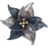 POINSETTIA HEAD BLUE /GRAY 7.5″ VELVET W/GLTR EDGE WITH CLIP