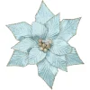 POINSETTIA HEAD BLUE ICE 12″ VELVET CH GLITTER EDGE W/ CLIP