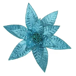 POINSETTIA HEAD BLUE PEACOCK 11.5″ W/ GLTR. & CLIP