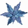 POINSETTIA HEAD BLUE SCUBA 12″ W/GLITTER W/CLIP