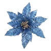 POINSETTIA HEAD BLUE STEEL 12″ VELVET W/ CHAMP. GLTR & CLIP