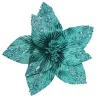 POINSETTIA HEAD BLUE/PEACOCK 11.5″ W/ GLTR & CLIP
